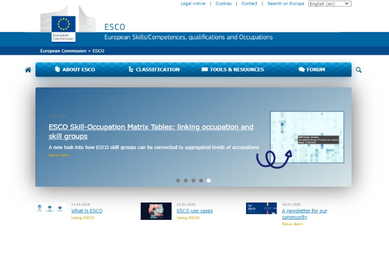 screenshot of the ESCO Portal